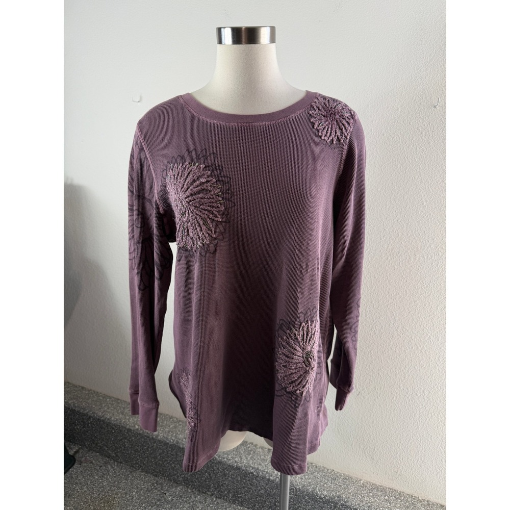 NEW Coldwater Creek Womens Petite XL Plum Purple Waffle Knit Thermal Top Shirt